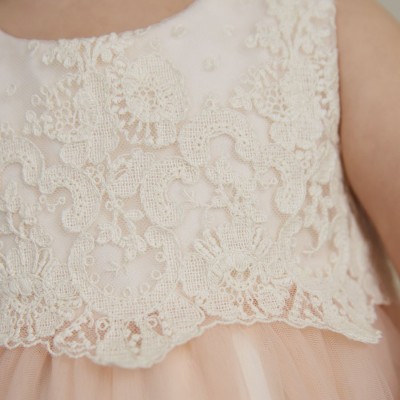 Abel & Lula Baby Dress Salmon With Embroidered Tulle