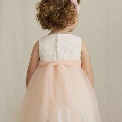 Abel & Lula Baby Dress Salmon With Embroidered Tulle
