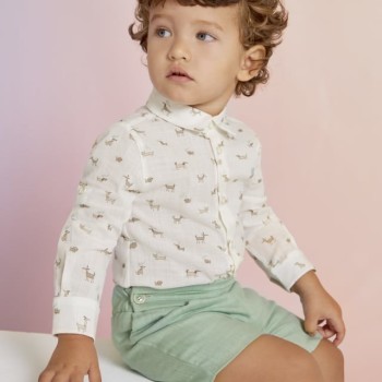 Abel & Lula Βρεφικό Mπέζ Με Σκυλάκια Πουκάμισο