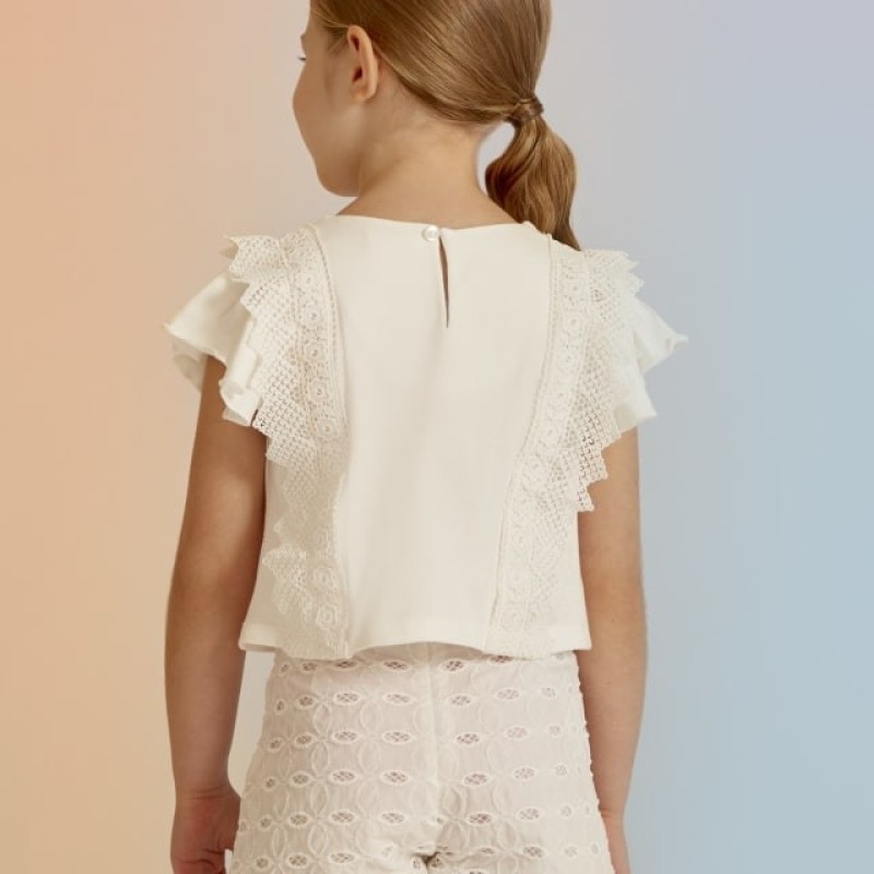 Abel & Lula Kid White Batiste Embroidered Shorts Abel & Lula Kid White Batiste Embroidered Shorts
