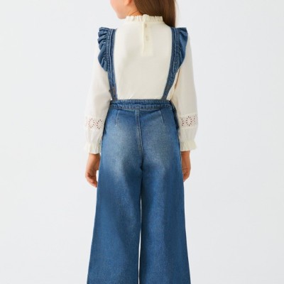 Abel & Lula Girl's ruffled denim dungarees