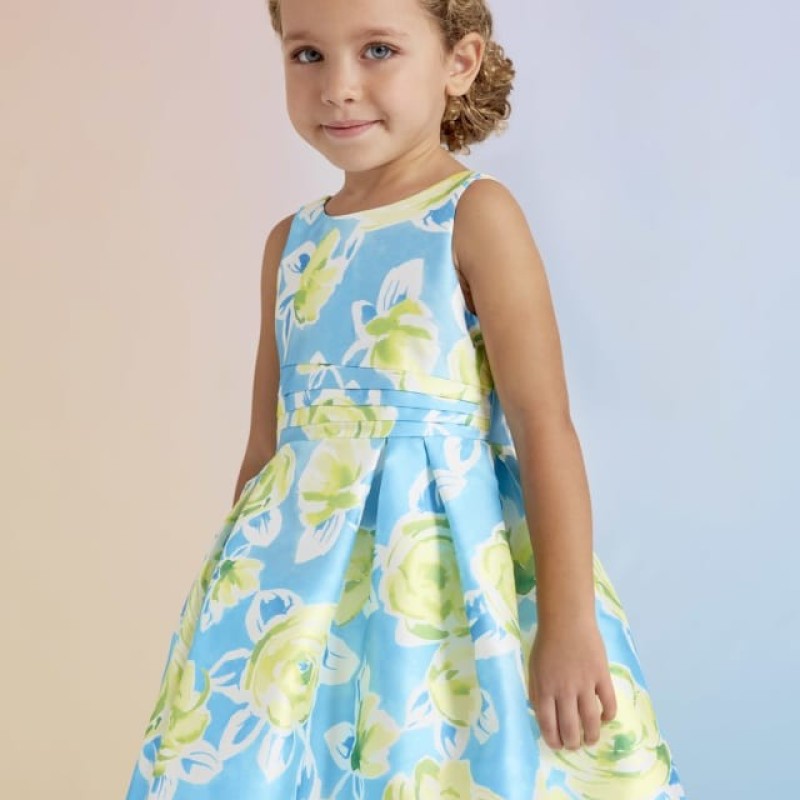 Abel & Lula Kid Dress Mikado Τurquoise With Flowers