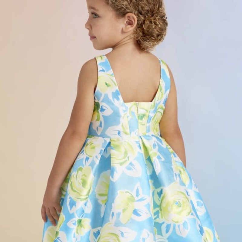 Abel & Lula Kid Dress Mikado Τurquoise With Flowers