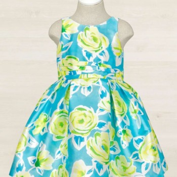 Abel & Lula Kid Dress Mikado Τurquoise With Flowers