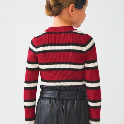Abel & Lula Kids Red Knitted Turtleneck with Stripes
