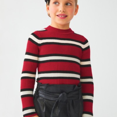 Abel & Lula Kids Red Knitted Turtleneck with Stripes