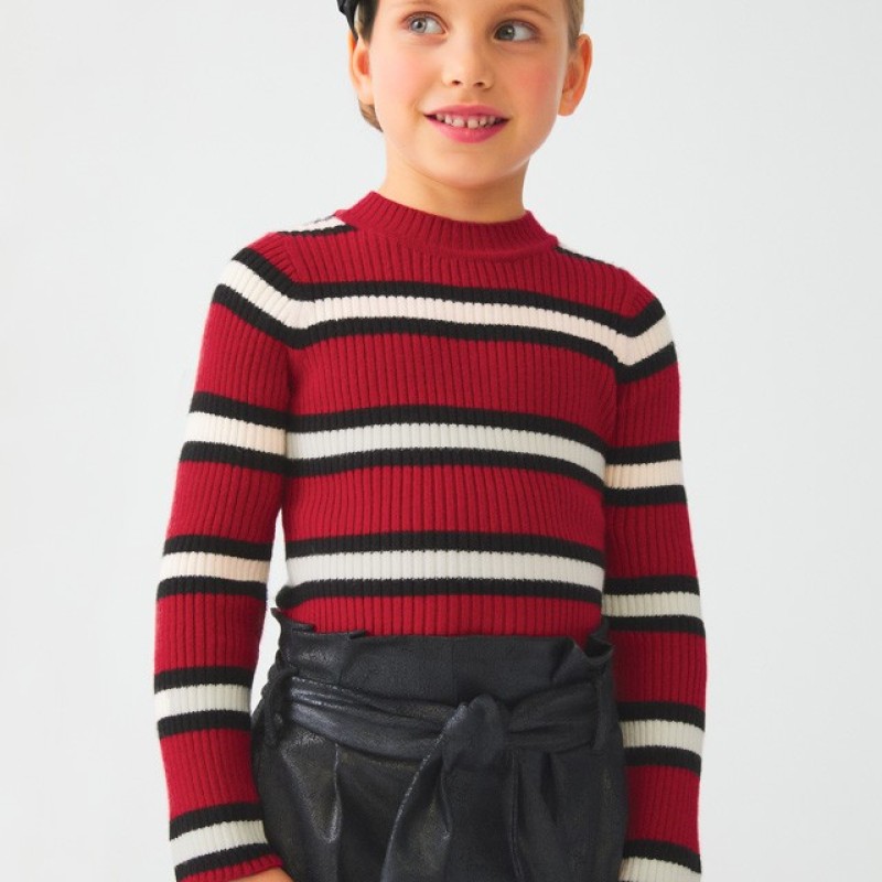 Abel & Lula Kids Red Knitted Turtleneck with Stripes