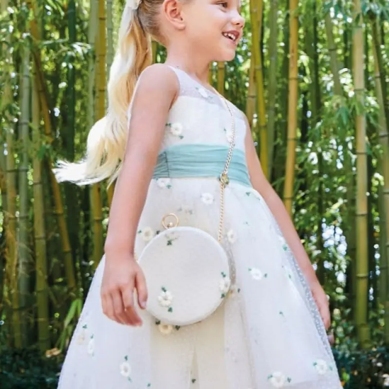 Abel & Lula Kid Τulle White Dress With Flowers Abel & Lula Kid Τulle White Dress With Flowers