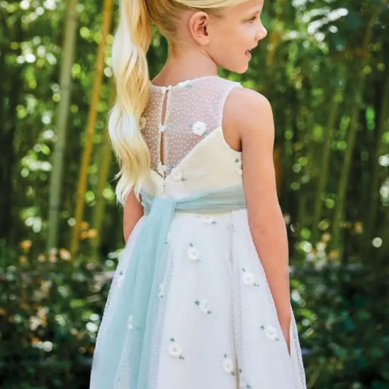 Abel & Lula Kid Τulle White Dress With Flowers Abel & Lula Kid Τulle White Dress With Flowers