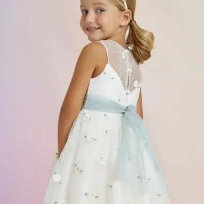 Abel & Lula Kid Τulle White Dress With Flowers Abel & Lula Kid Τulle White Dress With Flowers