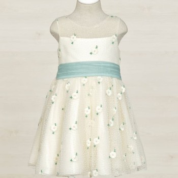 Abel & Lula Toύλινο Λευκό Παιδικό Φόρεμα Eμπριμέ