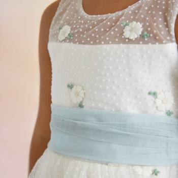 Abel & Lula Toύλινο Λευκό Παιδικό Φόρεμα Eμπριμέ