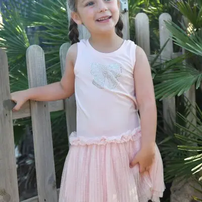 Austin Crystal Bow Tulle Dress Pale Pink Austin Crystal Bow Tulle Dress Pale Pink
