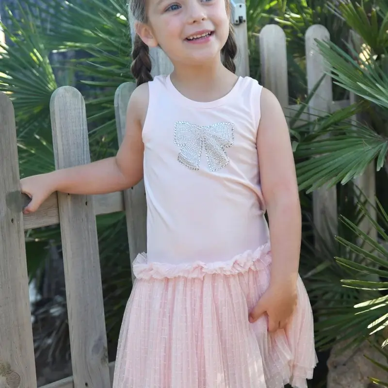 Austin Crystal Bow Tulle Dress Pale Pink Austin Crystal Bow Tulle Dress Pale Pink