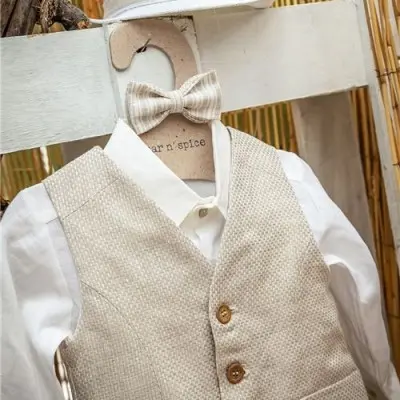 copy of Baptism Waistcoast Grey Linen Sugar N' Spice