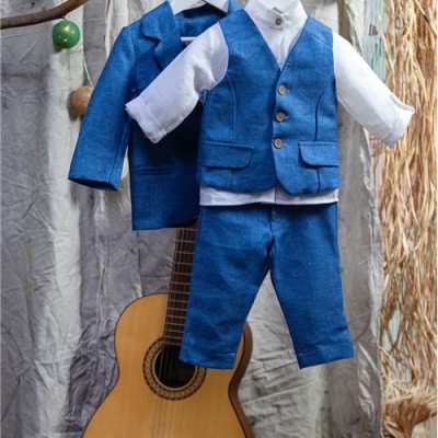 Baptism Waistcoast Woven Blue Sugar N' Spice