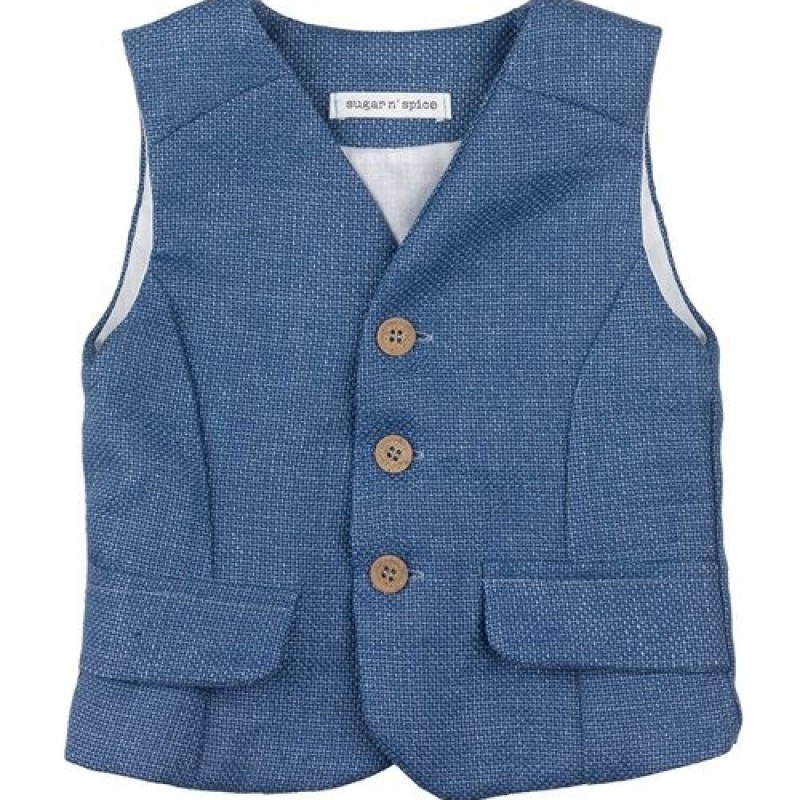 Baptism Waistcoast Woven Blue Sugar N' Spice