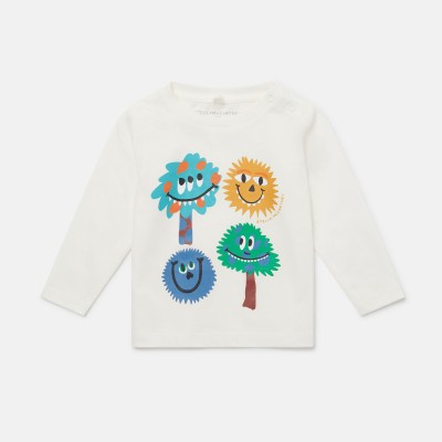 Baby Monster Face Print Long Sleeve White Blouse Stella McCartney
