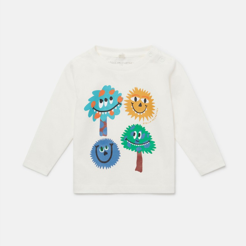 Baby Monster Face Print Long Sleeve White Blouse Stella McCartney