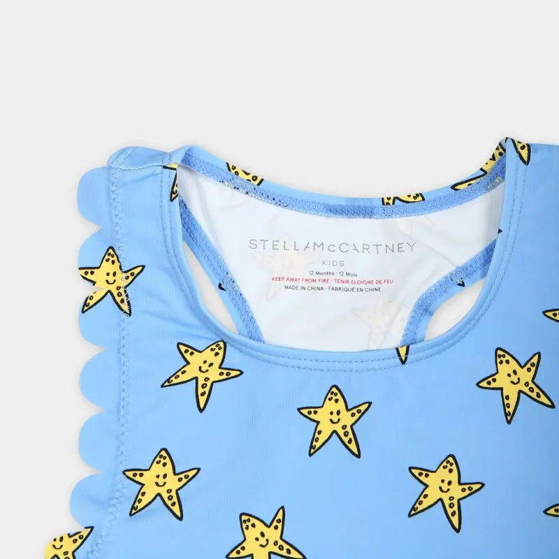 Baby Light Blue One-Piece Swimsuit with Straps and Starfish