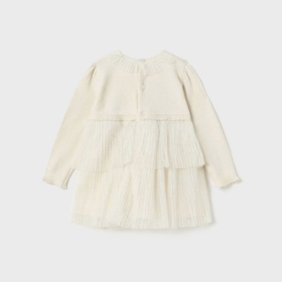 Baby Ivory Knit Dress With Tulle Mayoral