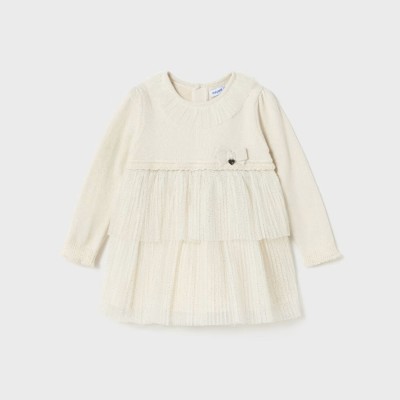 Baby Ivory Knit Dress With Tulle Mayoral