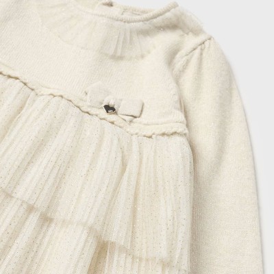 Baby Ivory Knit Dress With Tulle Mayoral