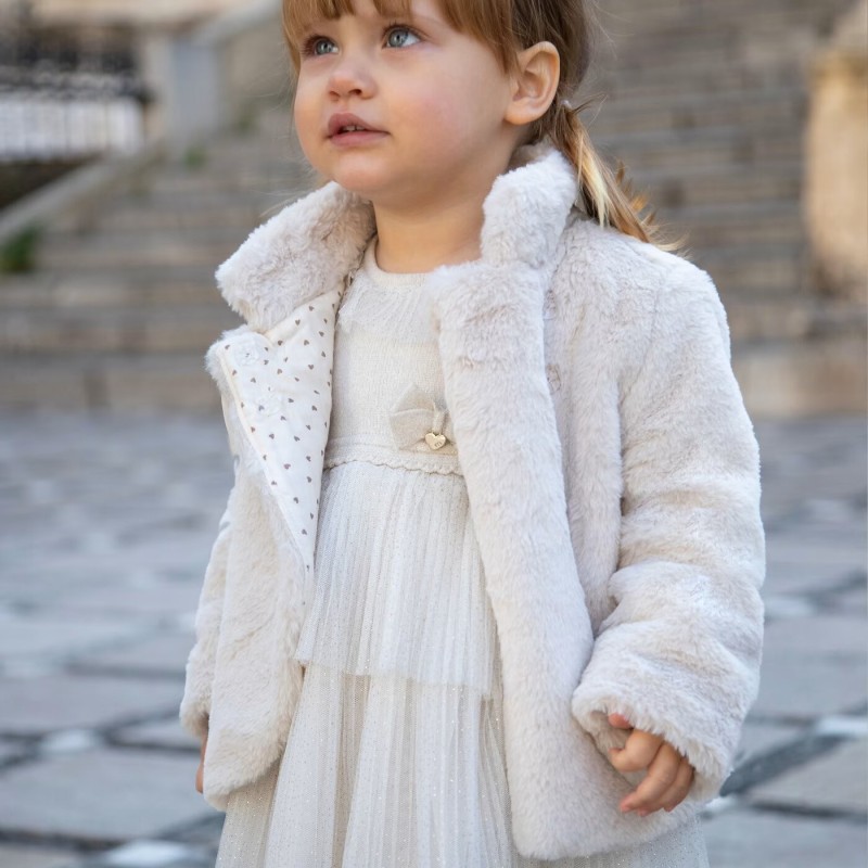 Baby Ivory Knit Dress With Tulle Mayoral