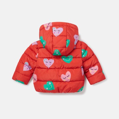 Baby Red Puffer Jacket With Smiley Hearts Stella McCartney