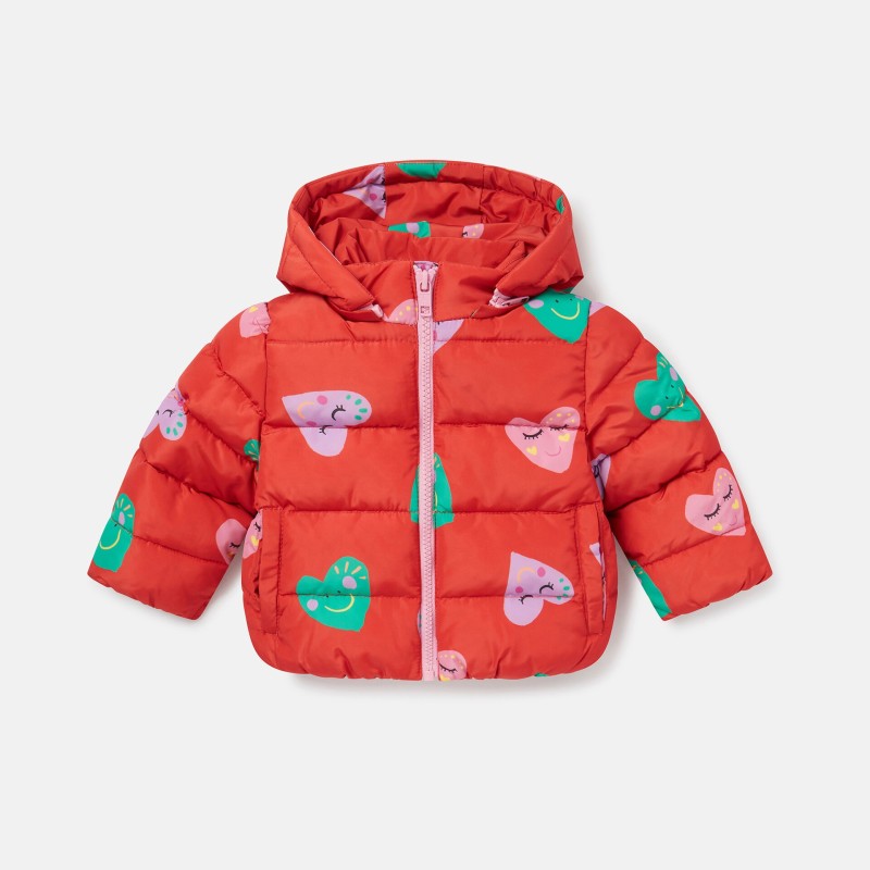 Baby Red Puffer Jacket With Smiley Hearts Stella McCartney