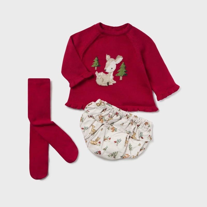 Mayoral Βρεφικό Κόκκινο Σετ Ρούχων Με Ελαφάκια