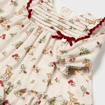 Baby Cream Printed Christmas Dress Mayoral