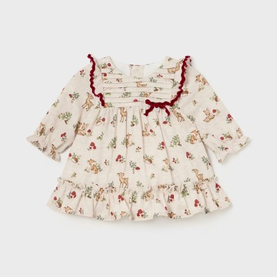 Baby Cream Printed Christmas Dress Mayoral