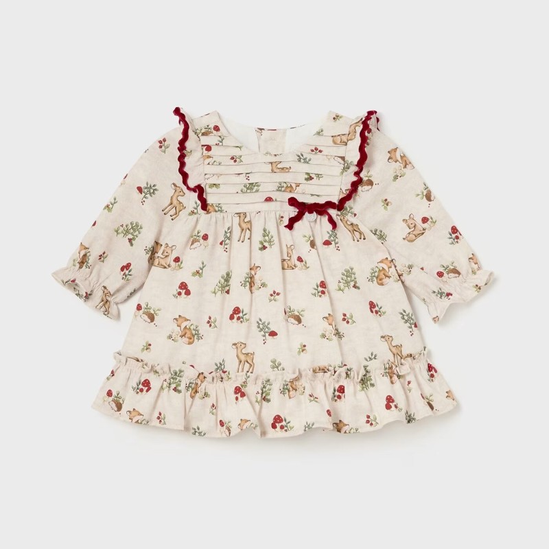 Baby Cream Printed Christmas Dress Mayoral
