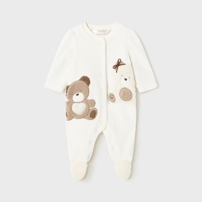 Baby's White Velvet Teddy Bear Jumpsuit Mayoral