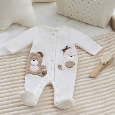 Baby's White Velvet Teddy Bear Jumpsuit Mayoral