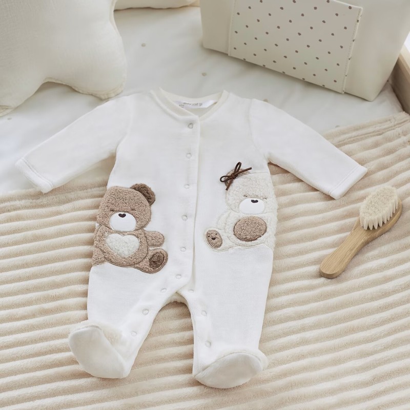 Baby's White Velvet Teddy Bear Jumpsuit Mayoral