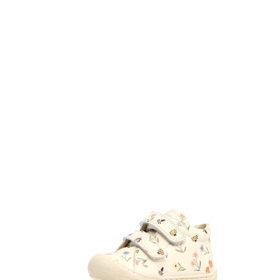 Baby White Leather Shoe With Flowers Naturino
