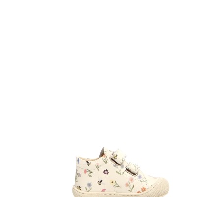 Baby White Leather Shoe With Flowers Naturino