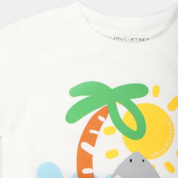 Stella McCartney Βρεφικό Λευκό Κοντομάνικο Μπλουζάκι με Χαμογελαστό Γκρι Καρχαρία