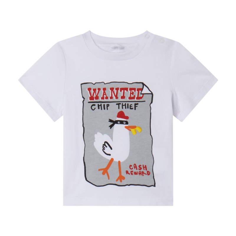 Stella McCartney Baby White Short-Sleeve T-Shirt with White Seagull Print Stella McCartney Baby White Short-Sleeve T-Shirt with White Seagull Print