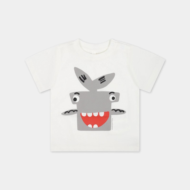 Stella McCartney Baby White T-Shirt with Hammerhead Shark Print Stella McCartney Baby White T-Shirt with Hammerhead Shark Print
