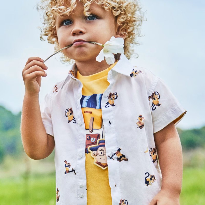 Baby White Shirt With Monkeys Mayoral Baby White Shirt With Monkeys Mayoral