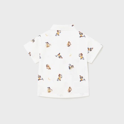 Baby White Shirt With Monkeys Mayoral Baby White Shirt With Monkeys Mayoral