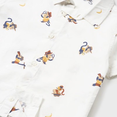 Baby White Shirt With Monkeys Mayoral Baby White Shirt With Monkeys Mayoral