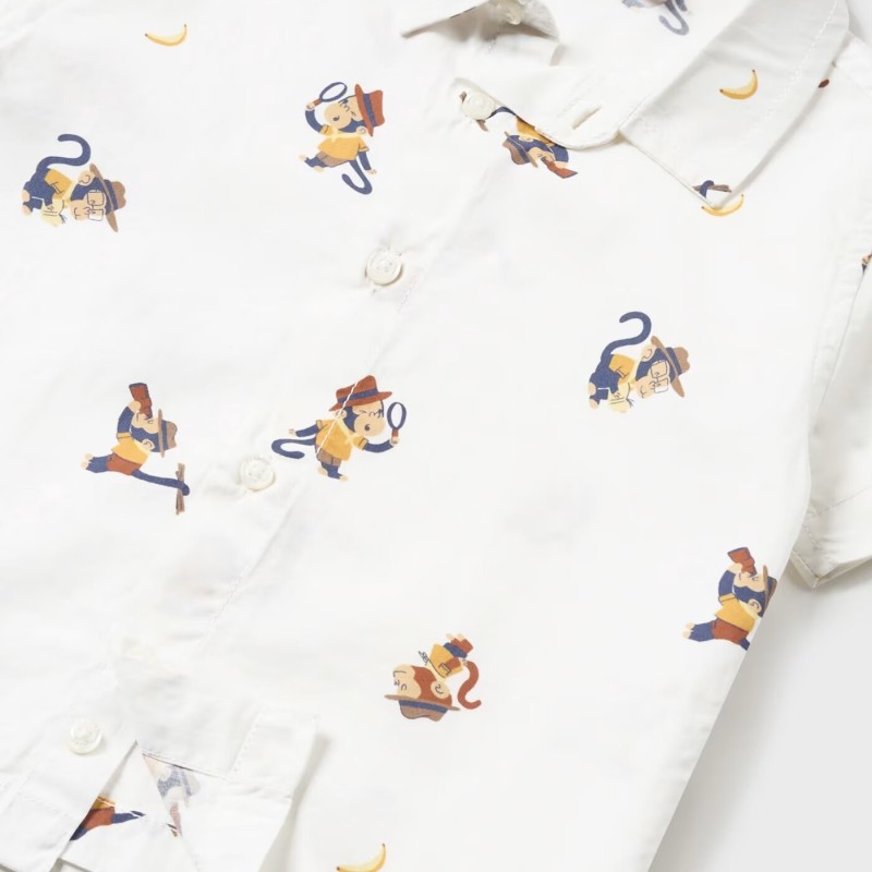 Baby White Shirt With Monkeys Mayoral Baby White Shirt With Monkeys Mayoral
