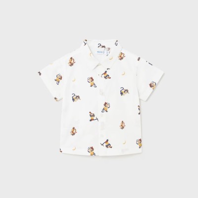 Baby White Shirt With Monkeys Mayoral Baby White Shirt With Monkeys Mayoral