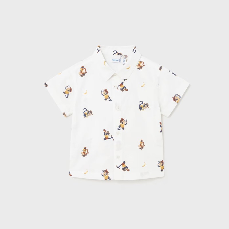 Baby White Shirt With Monkeys Mayoral Baby White Shirt With Monkeys Mayoral