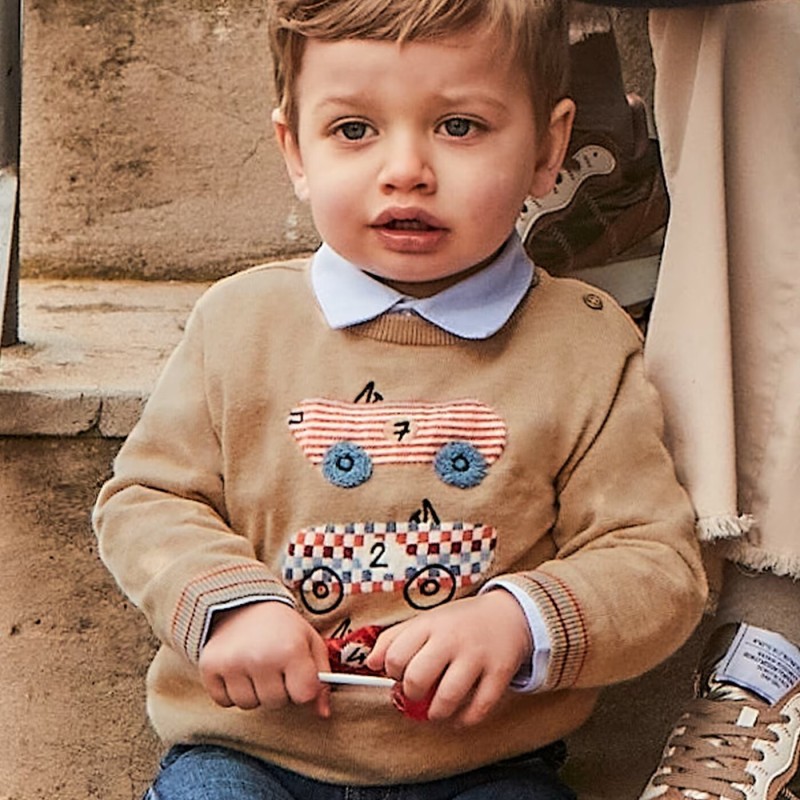 Baby Beige Jersey Pullover With Cars Mayoral Baby Beige Jersey Pullover With Cars Mayoral