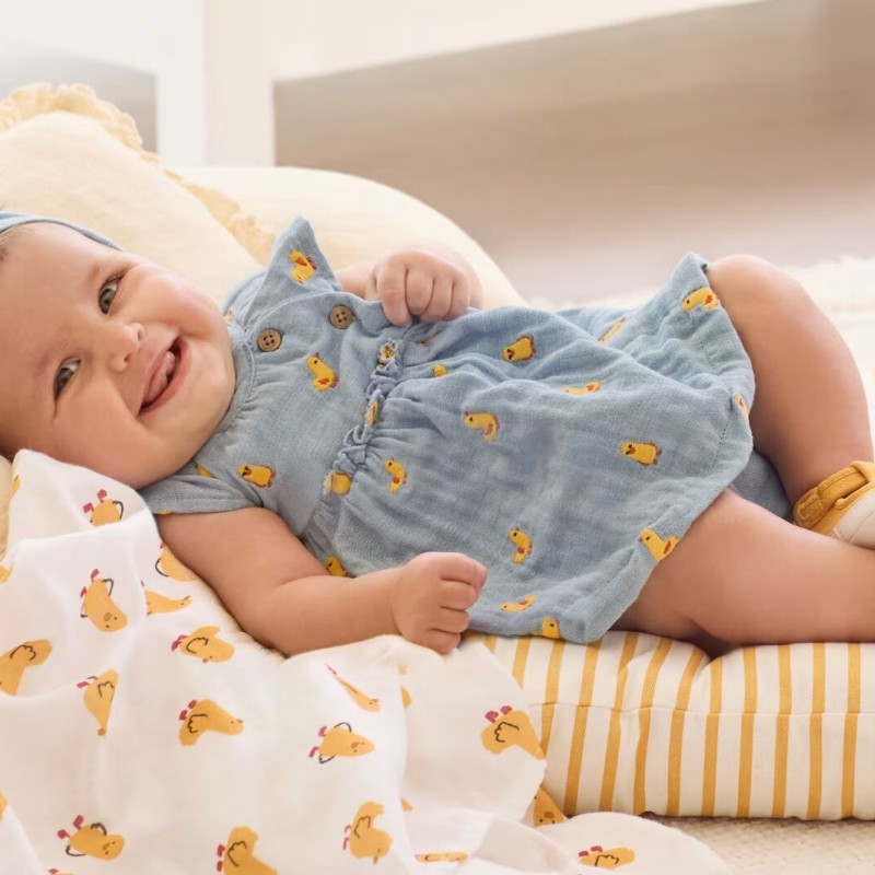 Baby Blue Gauze Denim Dress With Ducks Mayoral Baby Blue Gauze Denim Dress With Ducks Mayoral